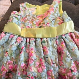 Bonnie Jean Green Dress with Floral Embroidery